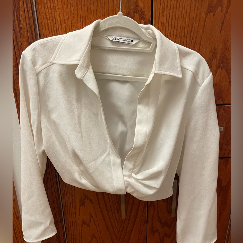 White Zara cropped collared shirt - XS